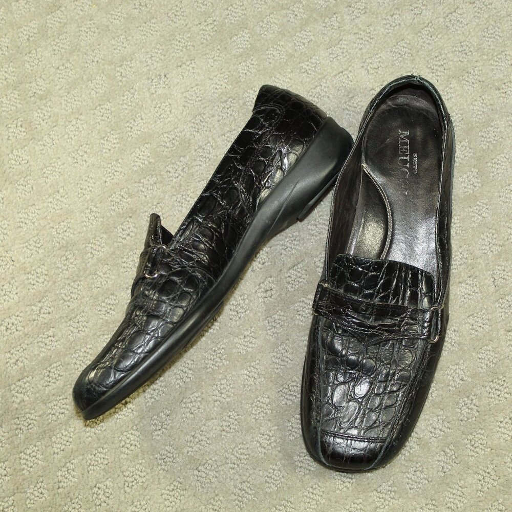 Sesto Meucci Black Patent Alligator Embossed Pattern Leather Shoes Size 8.5N EUC